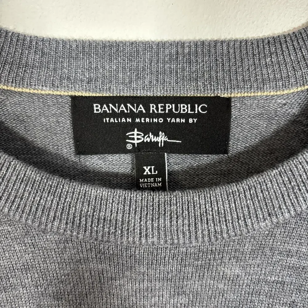 Banana Republic‎ Baruffa Sweater 100% Italian Merino Wool Mens XL Gray Crew Neck